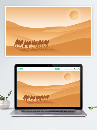 简约创意沙漠骆驼插画风光美景壁纸背景