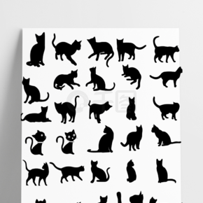 矢量图ai动物猫咪动态剪影元素装饰图案效