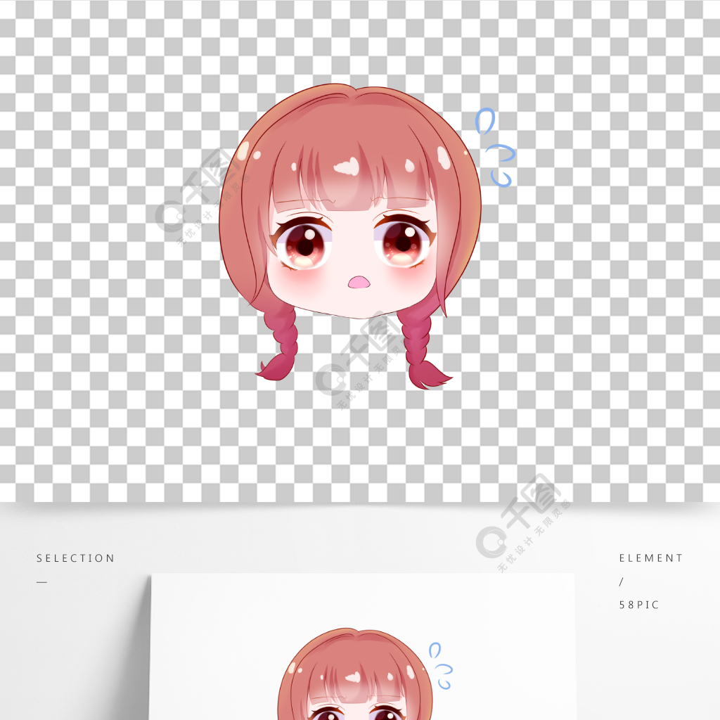 驚慌驚訝不解長髮麻花辮可愛動漫卡通頭像女