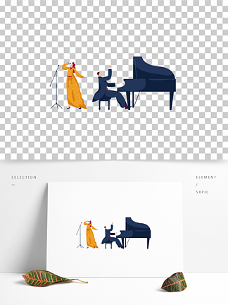 艺术生活方式钢琴演唱插画