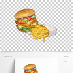 手绘卡通汉堡薯条美食元素