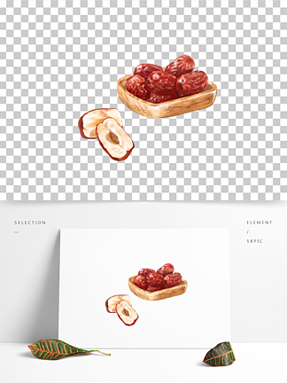 一盤紅棗年貨乾果手繪插畫