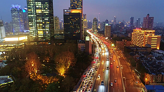 上海城市车流夜景风光最新航拍视频素材