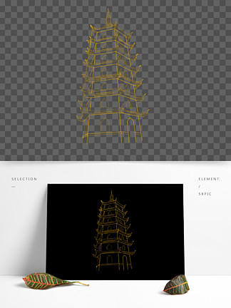 金塔線稿塔設計 i>素 /i> i>材 /i>古風建築國潮風插畫元 i>素 /i>