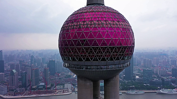 航拍上海东方明珠上球体无人机高清环视拍摄