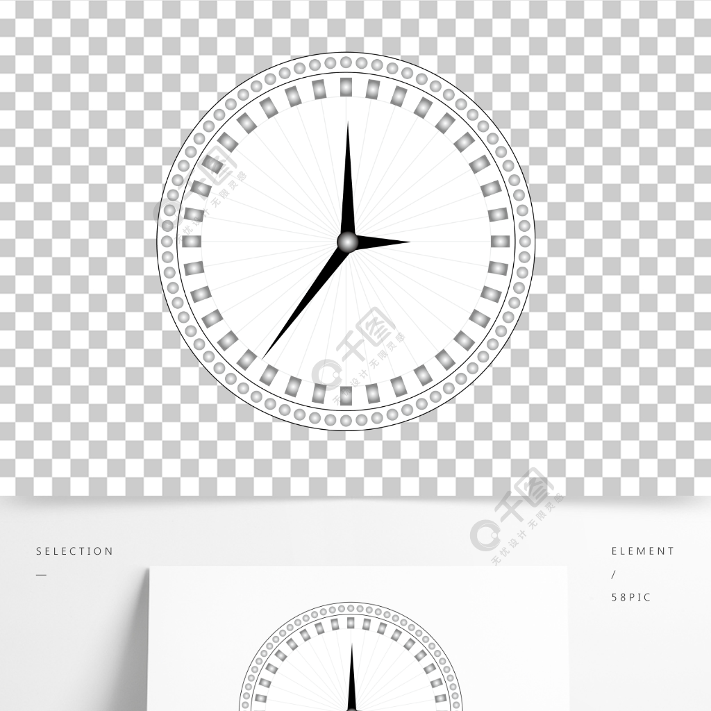 時尚簡約極簡文藝黑白矢量時鐘時間鐘錶錶盤模板免費下載_ai格式_2000