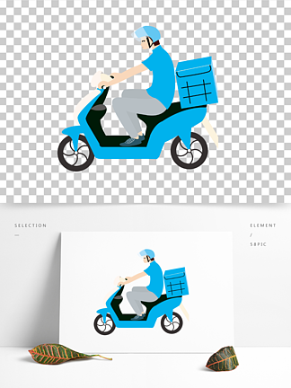 藍色卡通騎手外賣員送外賣送餐小哥摩托車