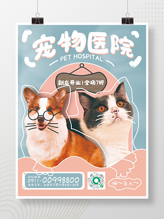 宠物医院宠物店<i>开</i><i>业</i><i>宣</i><i>传</i><i>海</i><i>报</i>蓝色粉色