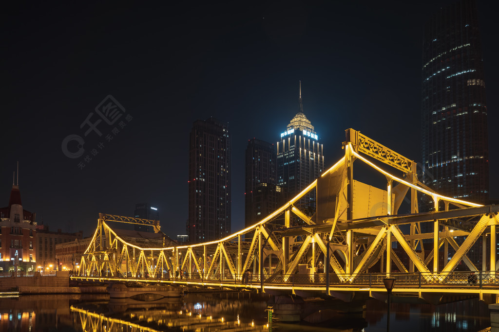 天津海河解放橋夜景