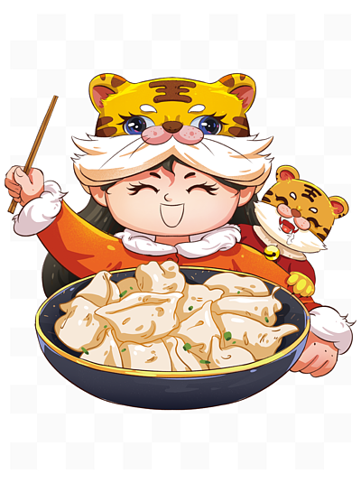 卡通老虎包饺子图片
