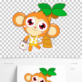 吉祥物小猴子沙滩旅行卡通手绘插画ip形象