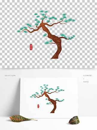 國潮風矢量松樹松柏松 i>枝 /i>迎客松國風裝飾 i>素 /i> i>材 /i>