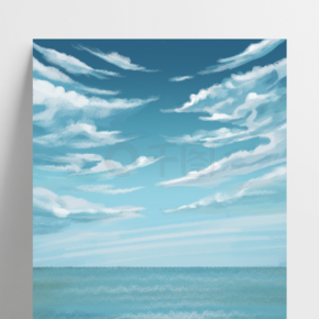 手绘夏天小清新简约海边沙滩蓝天白云素材