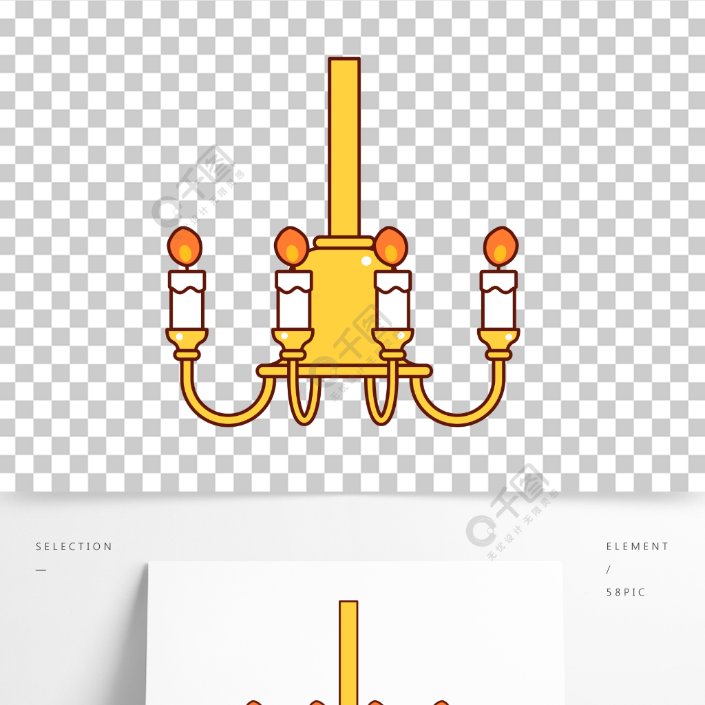 卡通手繪歐式蠟燭吊燈線條插畫矢量裝飾元素