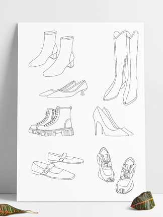 手绘插画靴子皮鞋女鞋高跟鞋运动鞋线稿素描