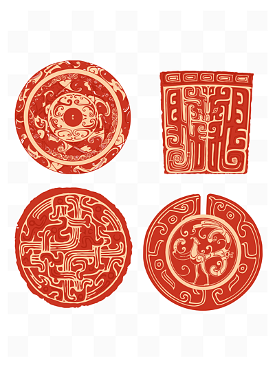 春秋战国时期青铜器中式传统纹样红色中国风
