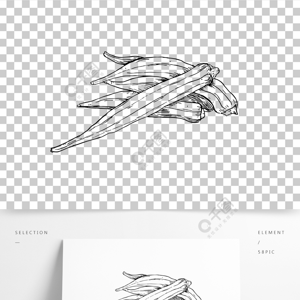秋葵组合秋葵黑白线稿形状线条