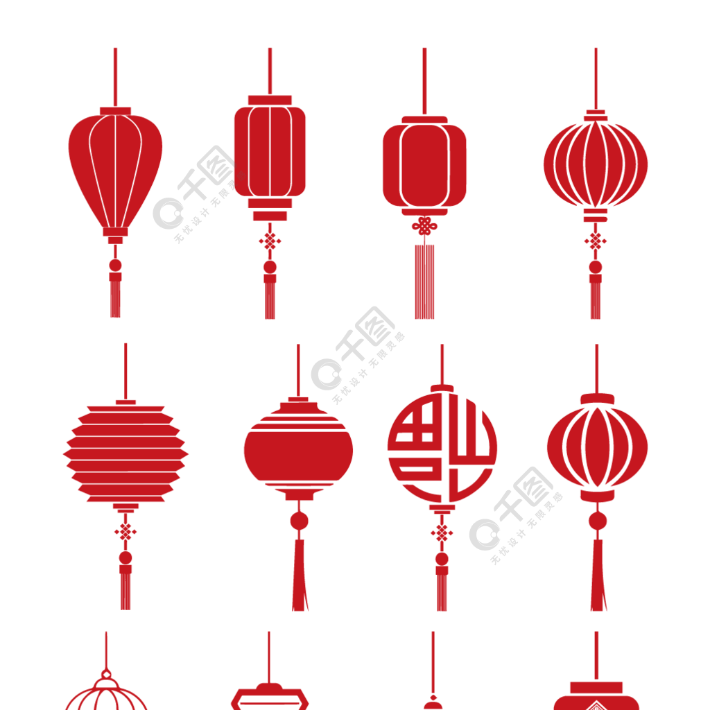 矢量中國風中式燈籠裝飾圖案