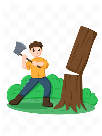 正在砍树的人怎么画图片