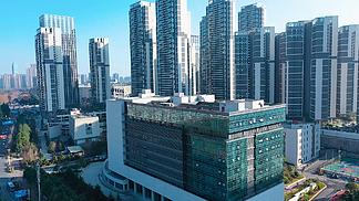 4k航拍城市风光建筑中国电信建筑大厦