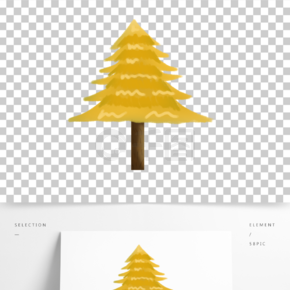 手绘金黄色叶子的落羽杉