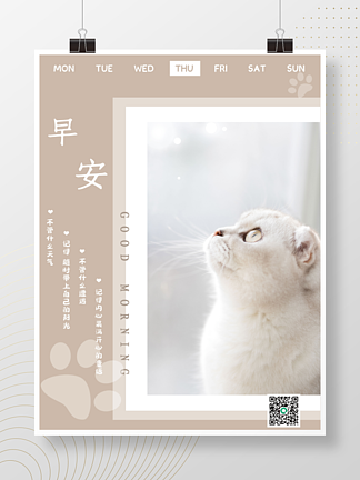 简约小清新治愈<i>每</i><i>日</i><i>一</i>签猫咪宠物早安海报