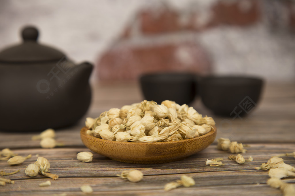 高清茶饮茉莉花茶干花茶叶养生花茶素材图