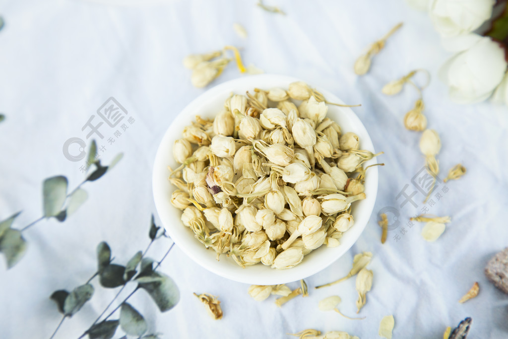 高清茶饮茉莉花茶干花茶叶养生花茶素材图