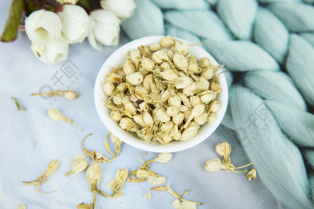 高清茶饮茉莉花茶干花茶叶养生花茶素材图