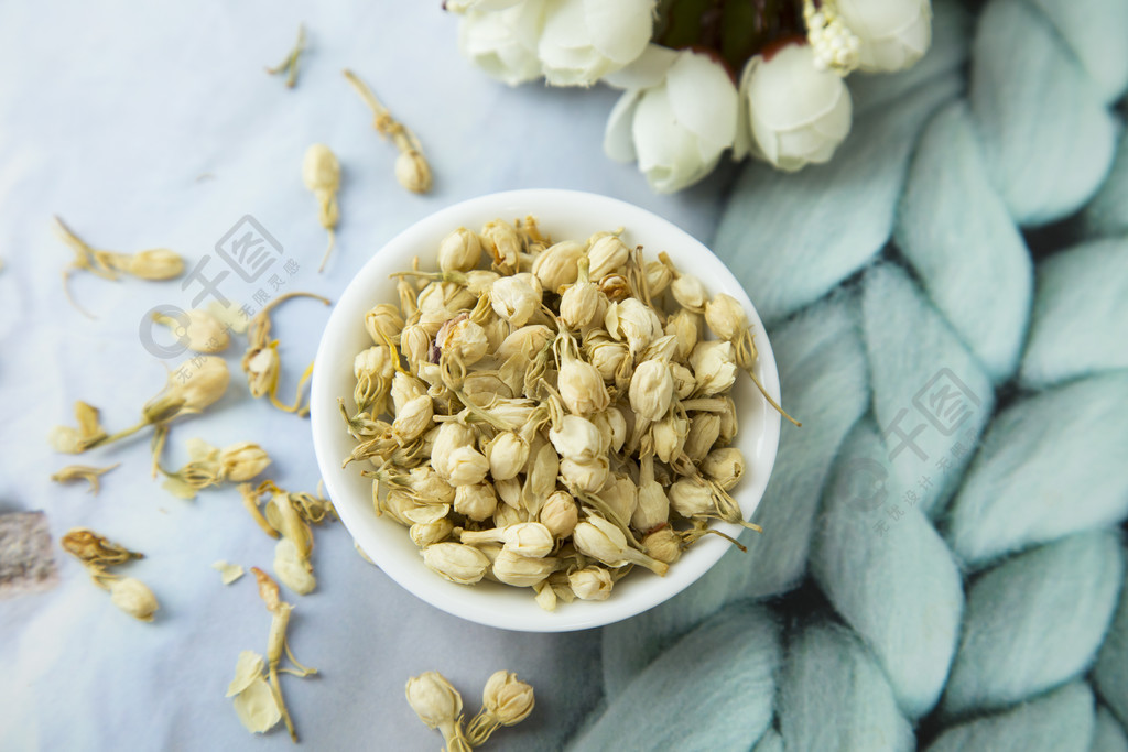 高清茶饮茉莉花茶干花茶叶养生花茶素材图