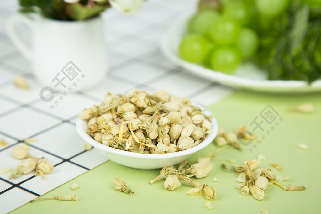 高清茶饮茉莉花茶干花茶叶养生花茶素材图