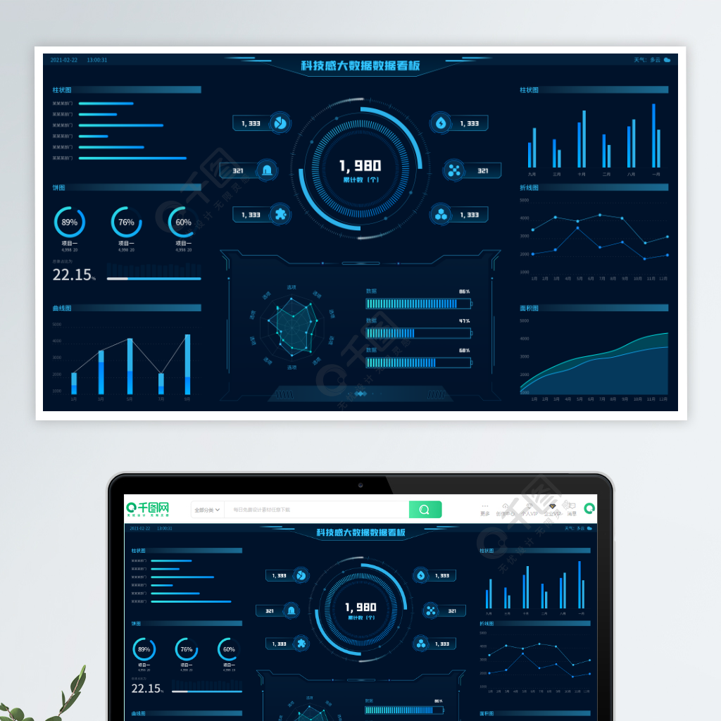 科技感大数据可视化后台统计大屏看板