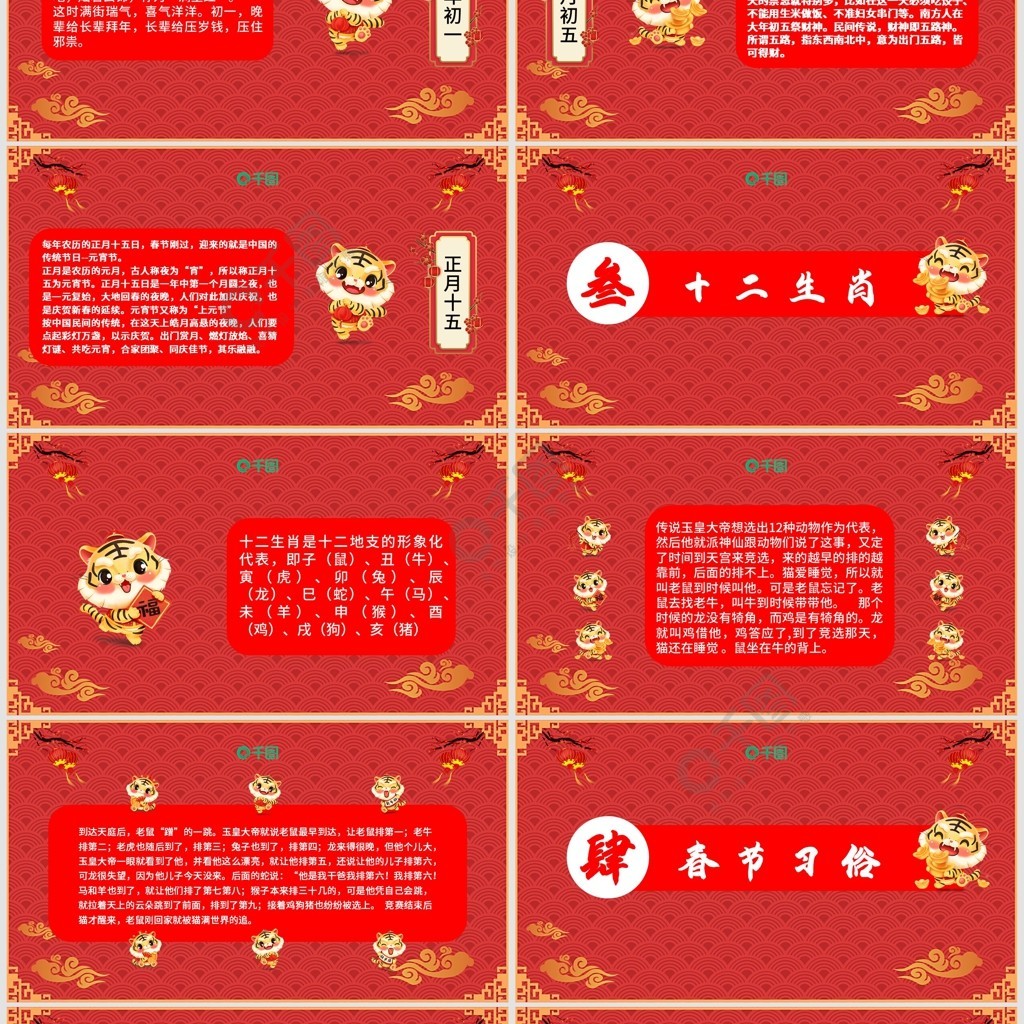 原创中国风虎年春节民俗文化ppt