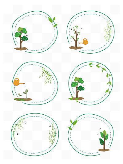 矢量春天绿色卡通手绘植物边框植树节标题框