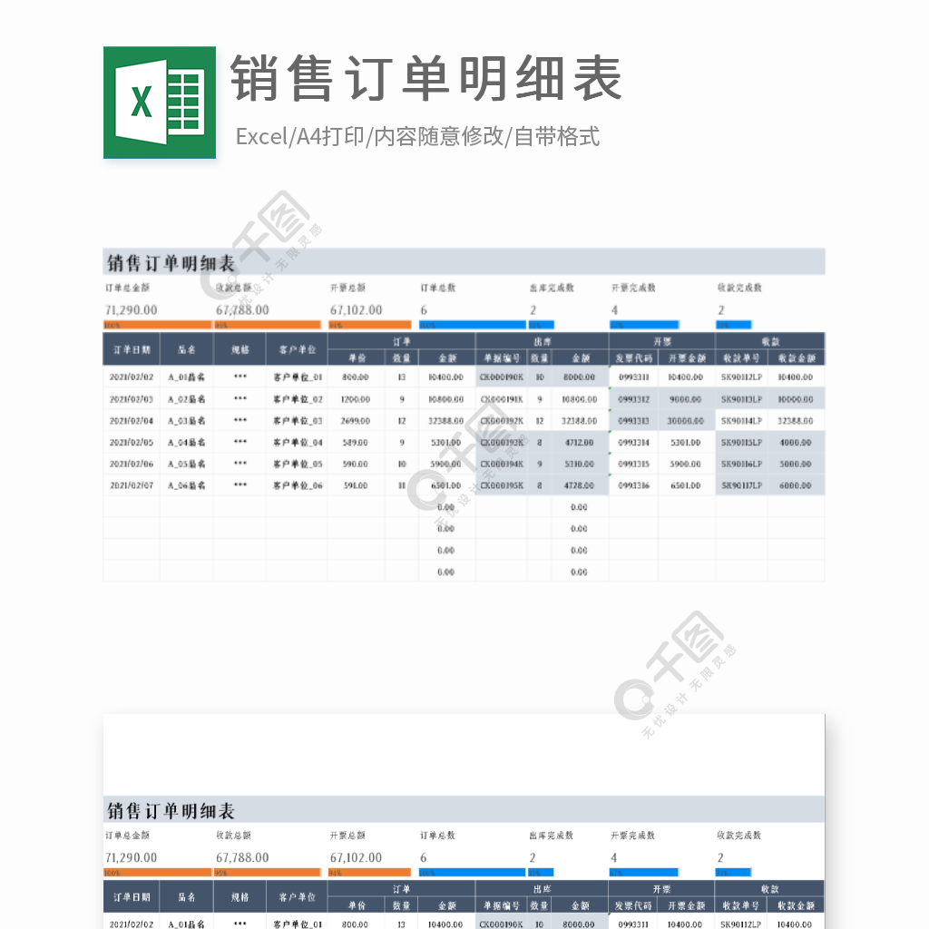 销售订单明细表格 模板免费下载_xlsx格式_编号41350861-千图网