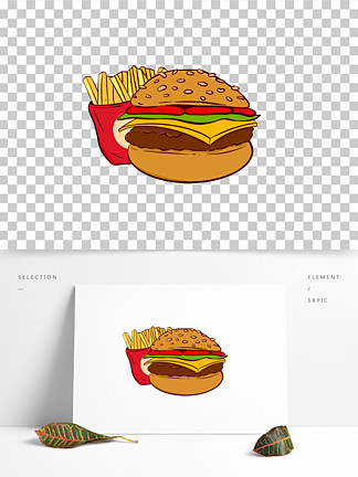 原創手繪卡通漢堡薯條可樂 i>快 /i> i>餐 /i>插畫元素