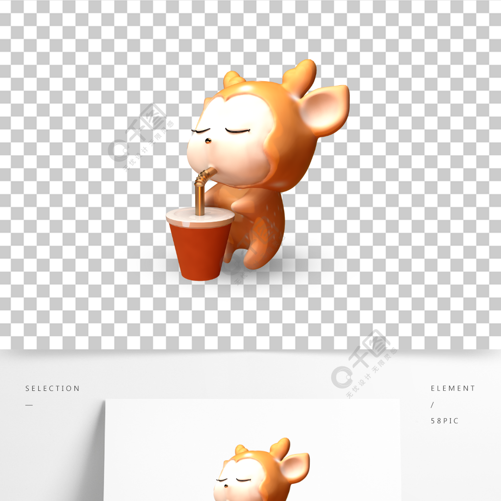 c4d立體3d卡通可愛動物小鹿形象