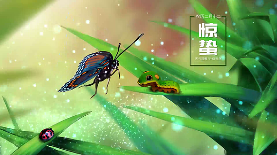1080p蝴蝶昆虫惊蛰节气动态模版蜜蜂昆虫,甲虫,bug,瓢虫,瓢虫业务徽标