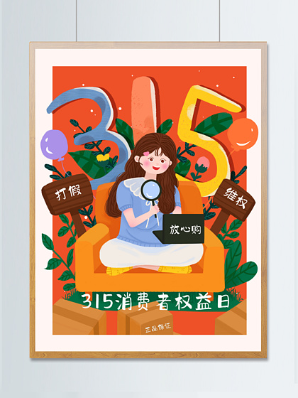 437原创手绘可爱卡通315消费者权益日插画43363137双十一可爱卡通购物