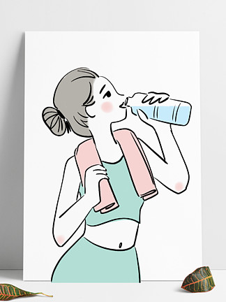 运动后喝水可爱卡通图片