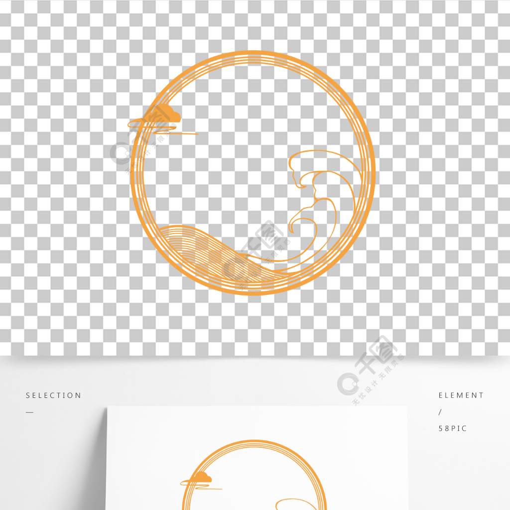 免抠复古中国风古典圆形边框线条装饰矢量图