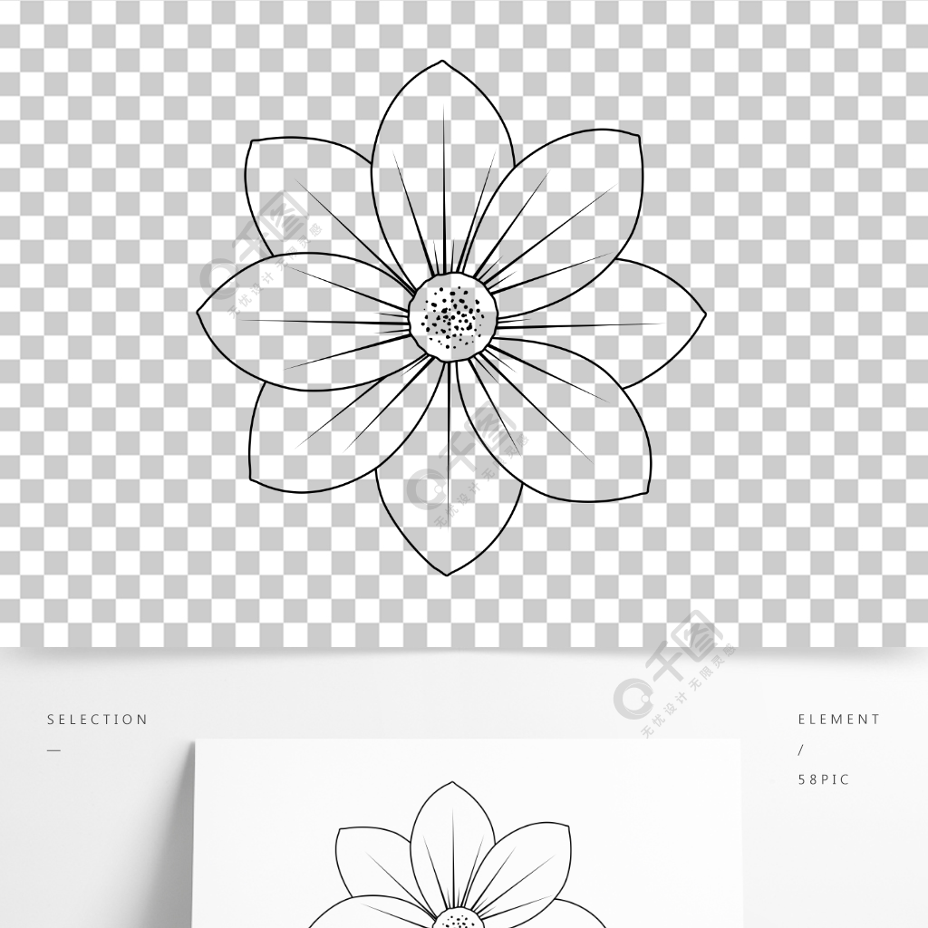 简约手绘矢量花朵菊花自然植物花瓣线稿元素