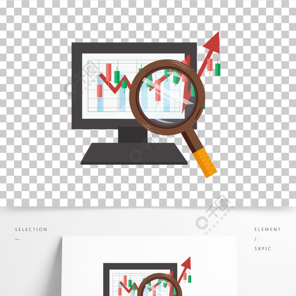 扁平風手繪放大鏡股票價格波動k線圖