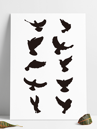鸽子和平鸽剪影飞<i>行</i>鸟类动物黑色矢量图案