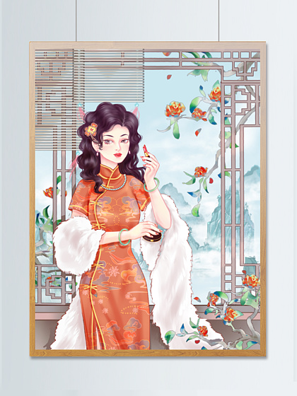 旗袍动漫女古风手绘图片