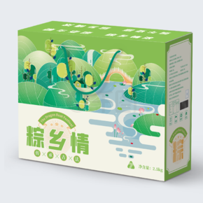 粽乡情清新绿色抽象粽子端午节包装礼盒
