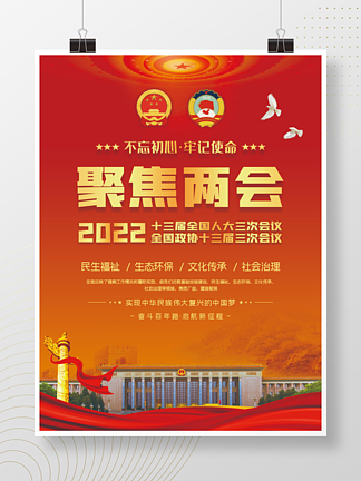 聚<i>焦</i>两会2022全国人大会议海报人民大会
