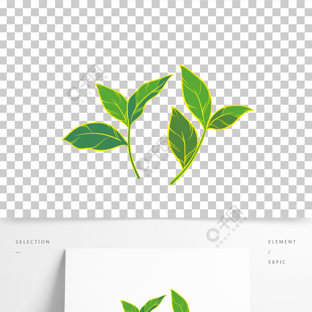 手绘小清新植物茶叶茶树绿茶