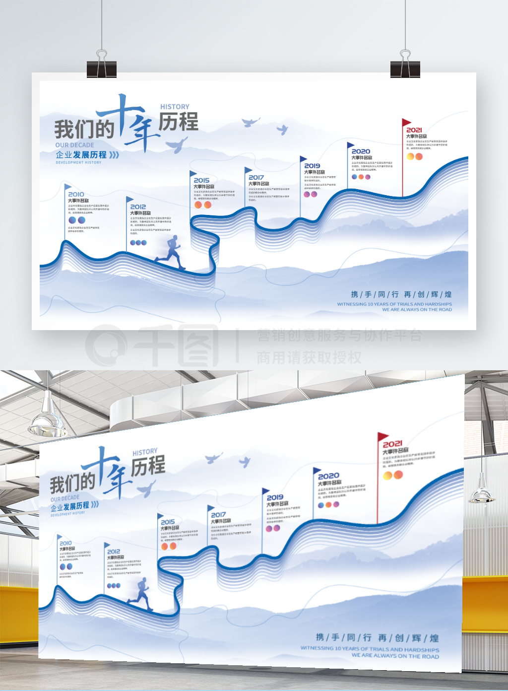 大气简约商务企业发展历程时间轴文化墙展板