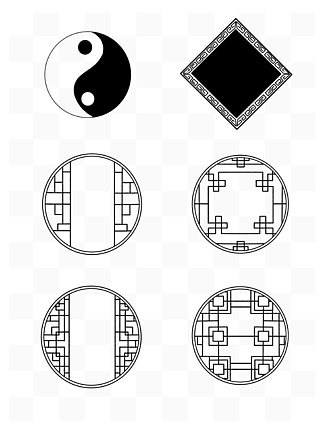中国风传统纹样<i>窗</i>户<i>窗</i>格太极菱形几何圆形